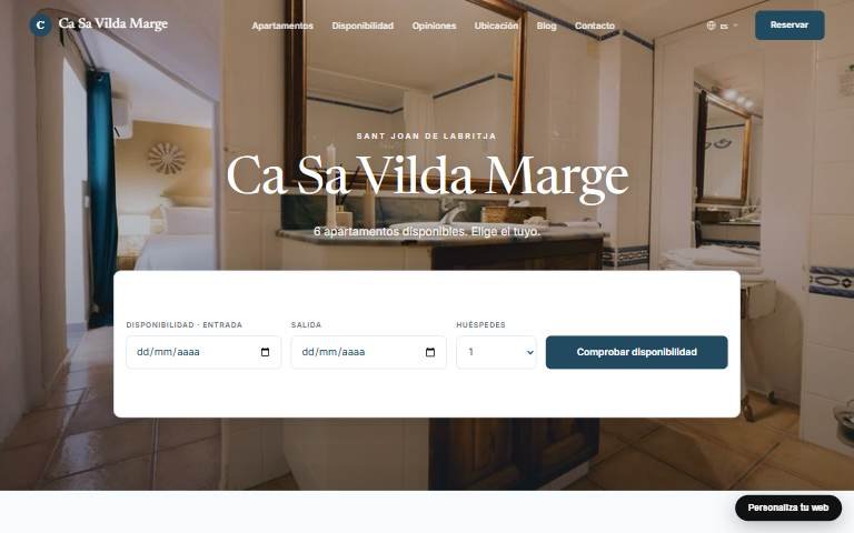 Captura de la web de reserva directa de Ca Sa Vilda Marge, una web de ejemplo creada con Bellevila.