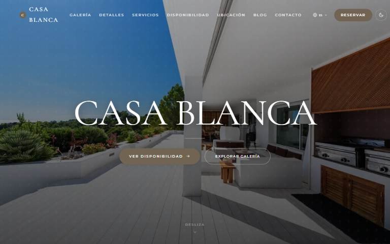 Captura de la web de reserva directa de Casa Blanca, una web de ejemplo creada con Bellevila.